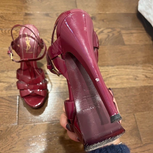Saint Laurent Tribute Patent Leather Platform Fuchsia Heels - Picture 9 of 16